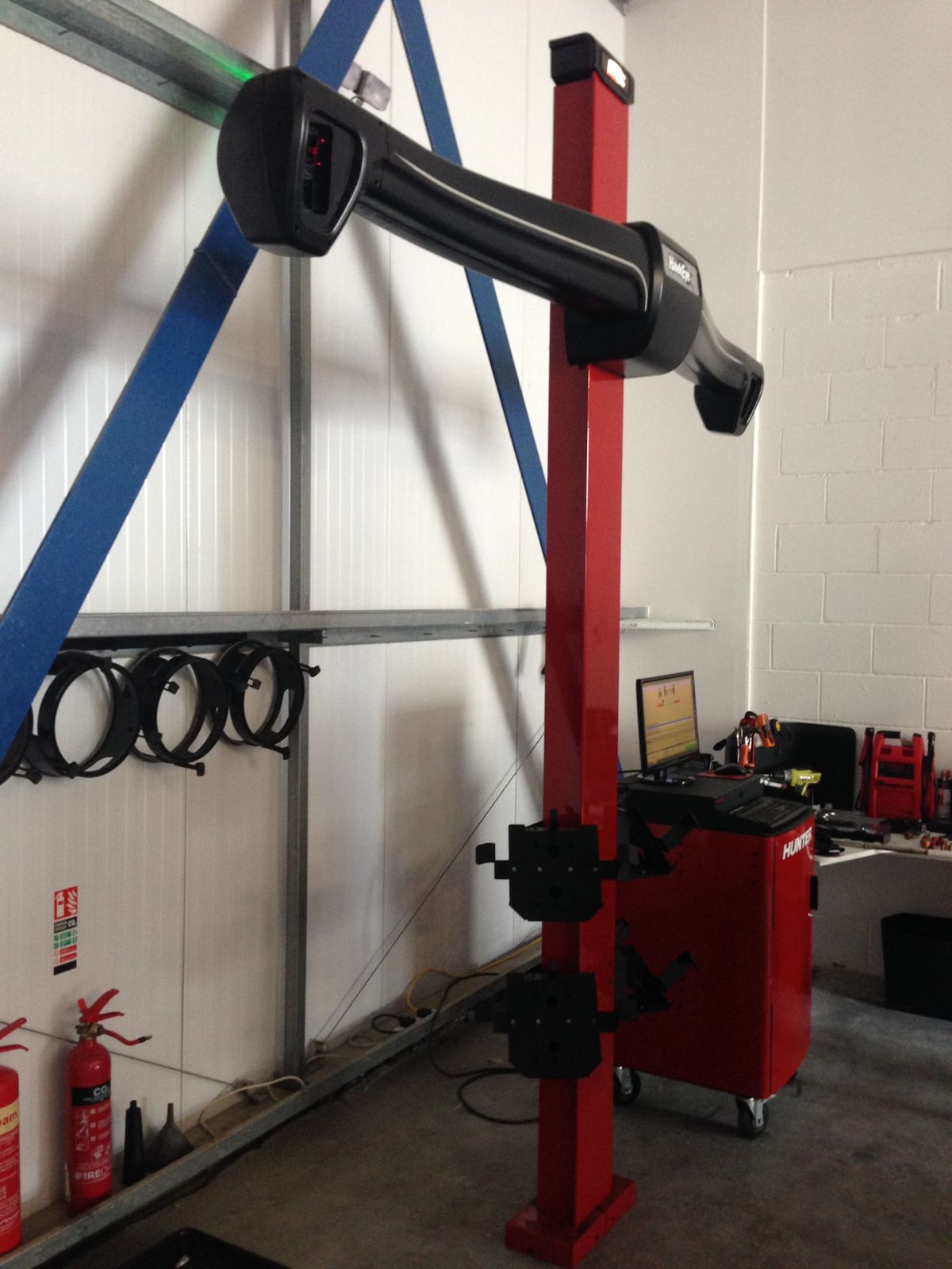 The alignment camera tower and console in the workshop